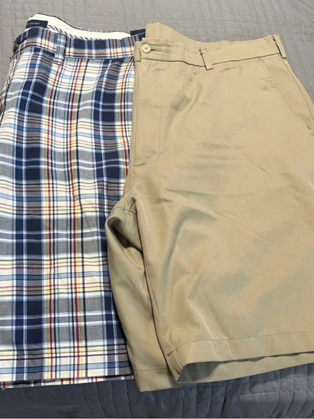 Tommy Hilfiger plaid and Ben Hagar khaki shorts